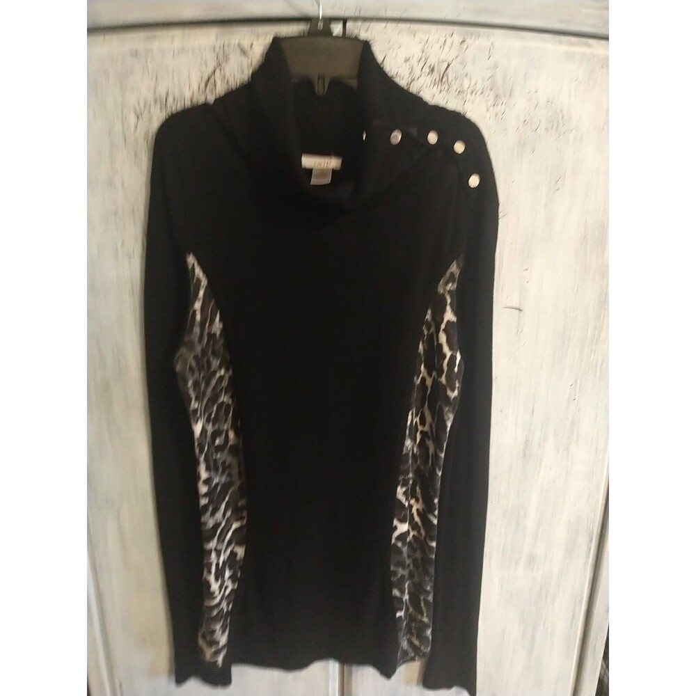 Cache Turtleneck Leopard Animal Print Top Sm Blac… - image 2